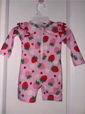 Amazon Pink Strawberry Print Long Sleeve One-Piece Swimsuit
